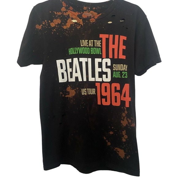 The Beatles Tops - The Beatles 1964 Hollywood Bowl Reworked Bleached Distressed T-Shirt - Small